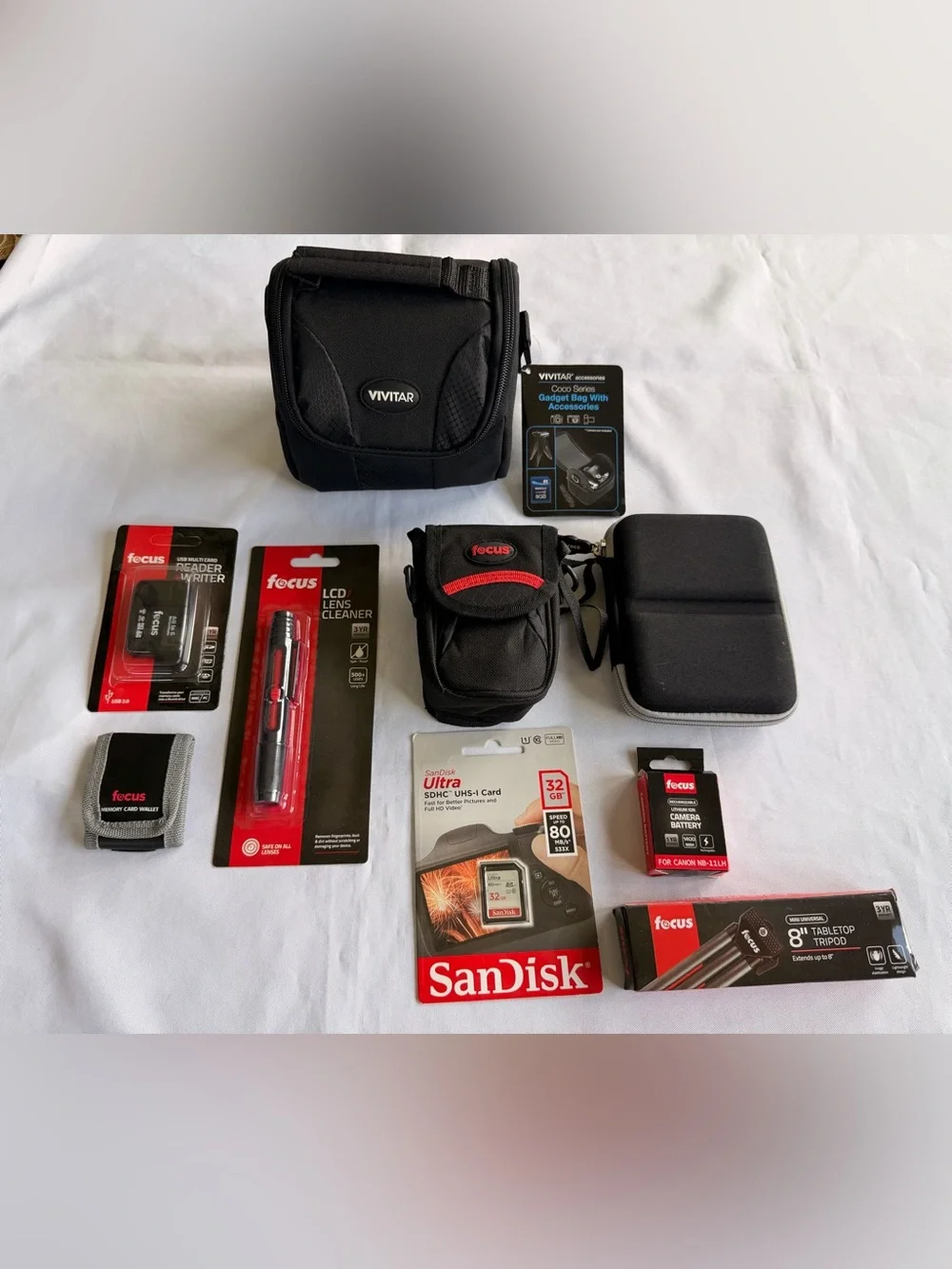 NEW Unused Vivitar Camera Bag & Focus Camera Accessories LOT